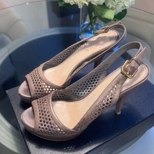 Prada taupe grey platform slingback sandal.  Size 37